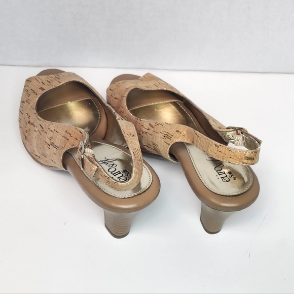 Euro soft by soft sling back peep toe heels cork uppers with gold Flecks 10 M - Picture 3 of 10